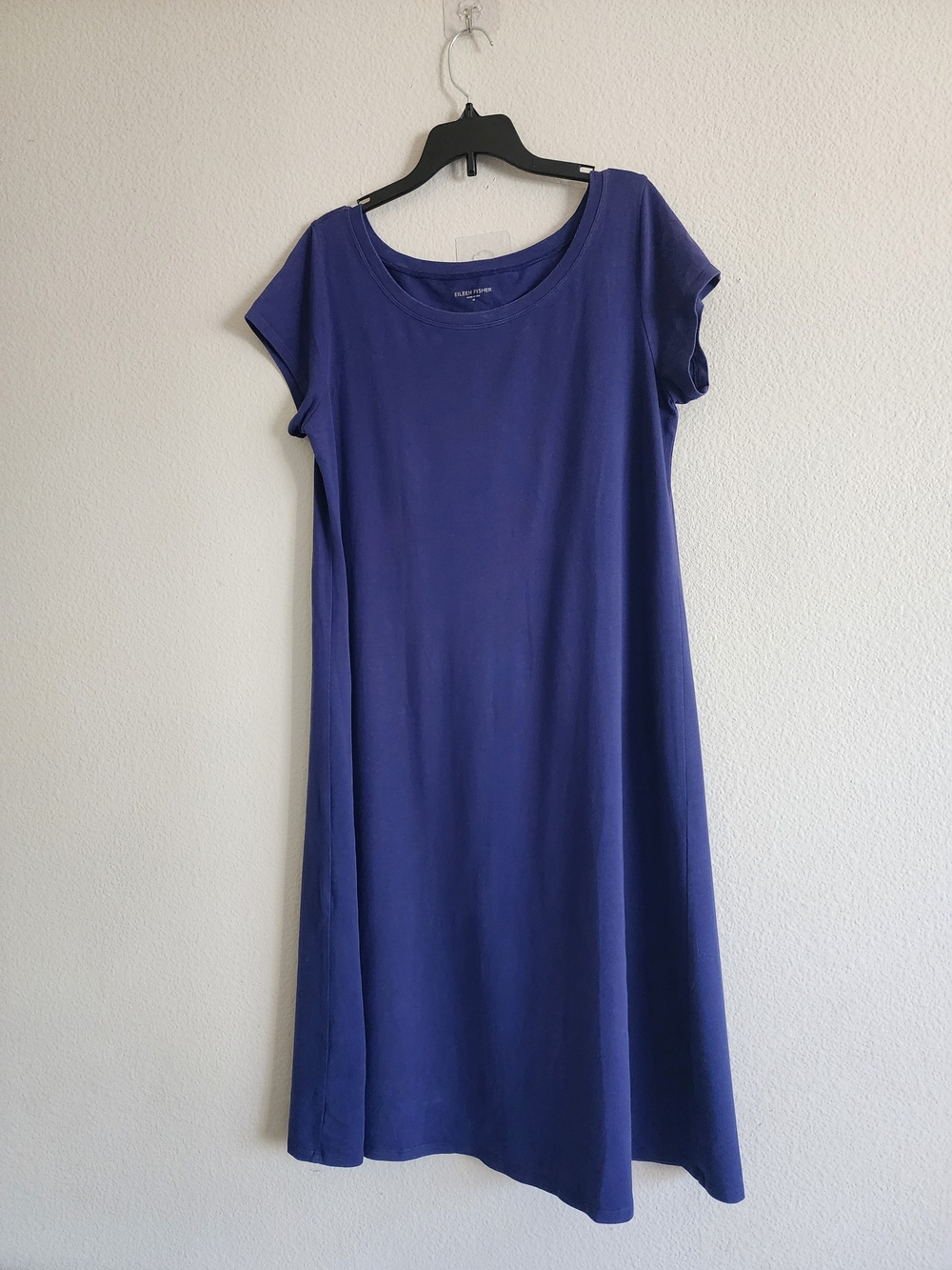 EILEEN FISHER Organic Cotton Stretch Short Sleeve Scoop Neck Midi Dress M Blue - Picture 4 of 8